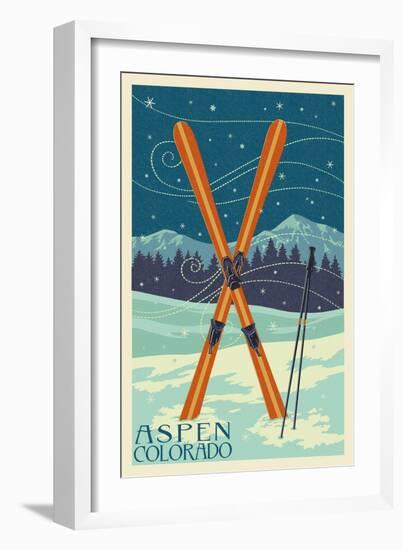 Aspen, Colorado - Crossed Skis-Lantern Press-Framed Art Print