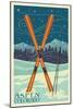 Aspen, Colorado - Crossed Skis-Lantern Press-Mounted Art Print