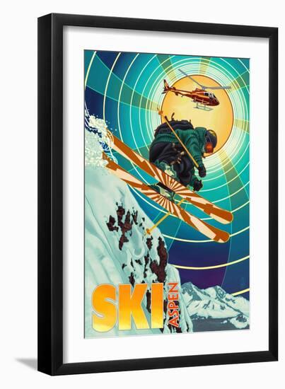 Aspen, Colorado - Heli-Skiing-Lantern Press-Framed Art Print