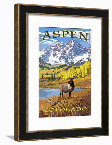 Aspen, Colorado - Mountains and Elk-Lantern Press-Framed Art Print