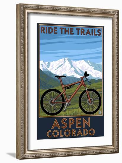 Aspen, Colorado - Ride the Trails, Mountain Bike-Lantern Press-Framed Art Print
