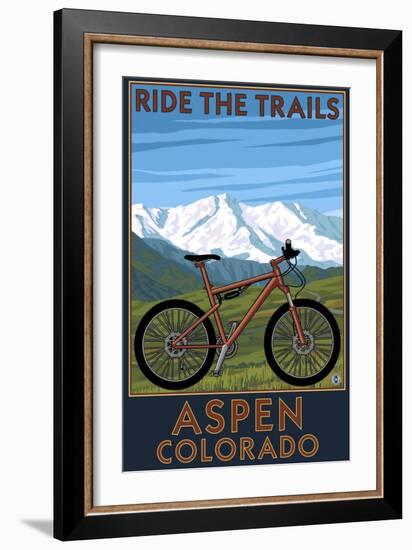 Aspen, Colorado - Ride the Trails, Mountain Bike-Lantern Press-Framed Art Print