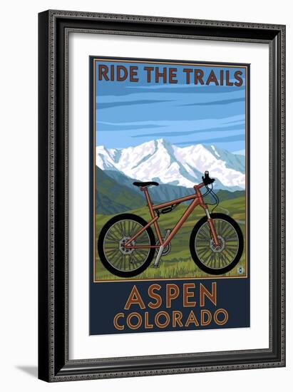 Aspen, Colorado - Ride the Trails, Mountain Bike-Lantern Press-Framed Art Print