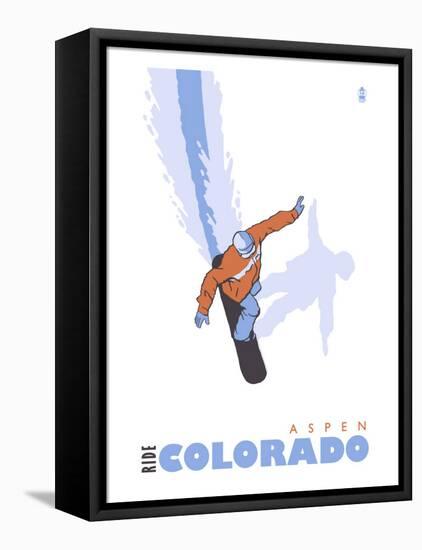 Aspen, Colorado, Snowboard Stylized-Lantern Press-Framed Stretched Canvas
