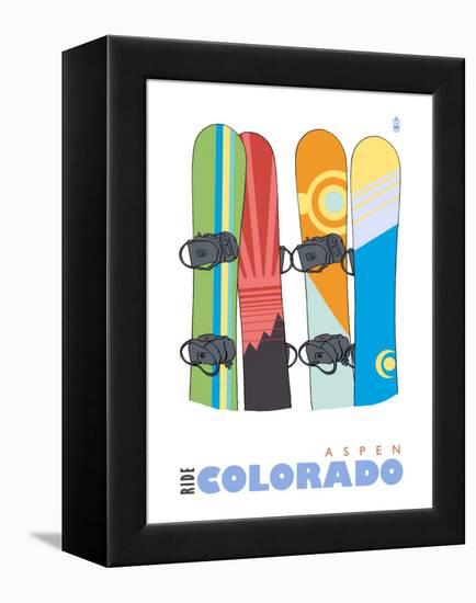 Aspen, Colorado, Snowboards in the Snow-Lantern Press-Framed Stretched Canvas