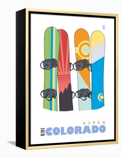 Aspen, Colorado, Snowboards in the Snow-Lantern Press-Framed Stretched Canvas