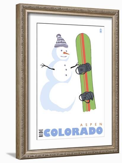 Aspen, Colorado, Snowman with Snowboard-Lantern Press-Framed Art Print