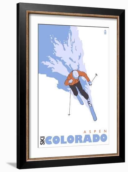 Aspen, Colorado, Stylized Skier-Lantern Press-Framed Art Print