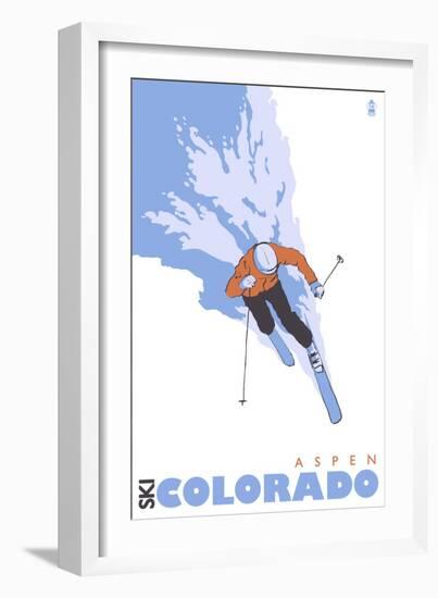 Aspen, Colorado, Stylized Skier-Lantern Press-Framed Art Print