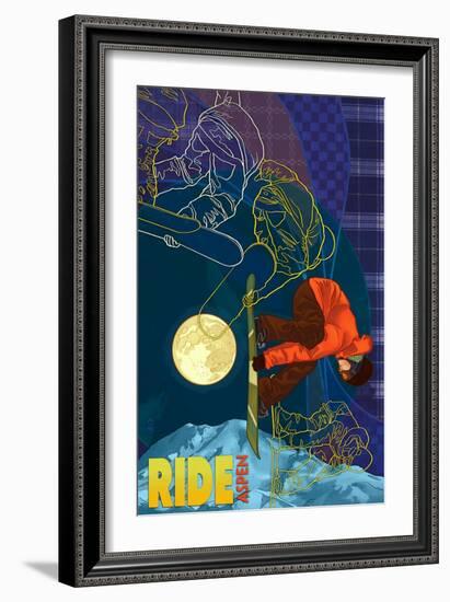 Aspen, Colorado - Timelapse Snowboarder-Lantern Press-Framed Art Print