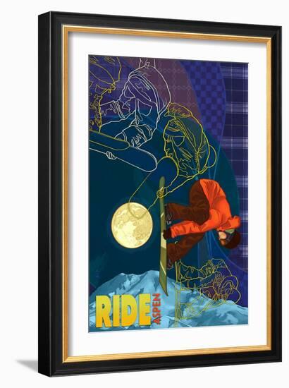 Aspen, Colorado - Timelapse Snowboarder-Lantern Press-Framed Art Print