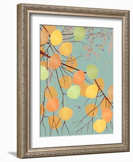 Aspen Tree Branch with Autumn Leaves-Milovelen-Framed Art Print