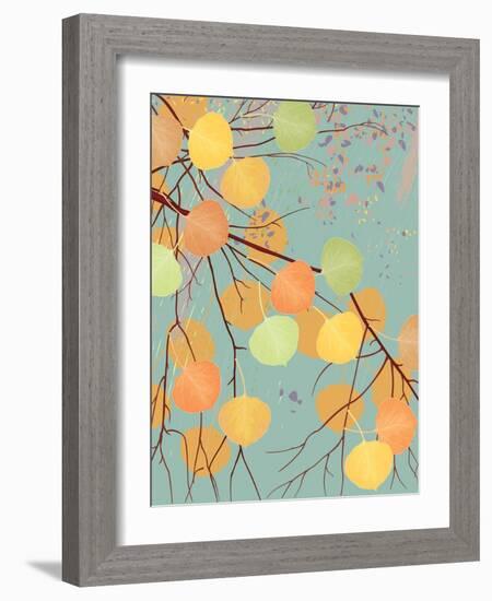 Aspen Tree Branch with Autumn Leaves-Milovelen-Framed Art Print