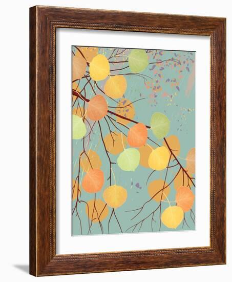 Aspen Tree Branch with Autumn Leaves-Milovelen-Framed Art Print