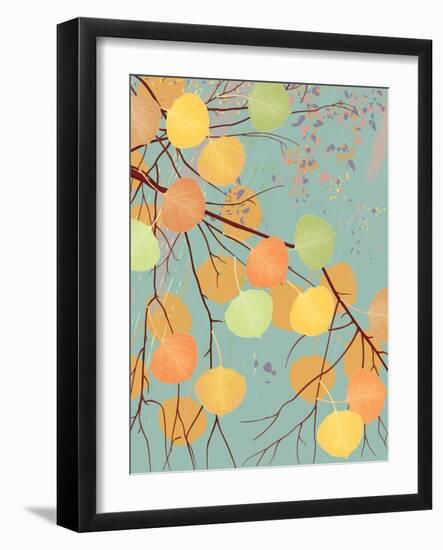 Aspen Tree Branch with Autumn Leaves-Milovelen-Framed Art Print