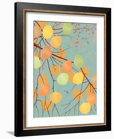 Aspen Tree Branch with Autumn Leaves-Milovelen-Framed Art Print
