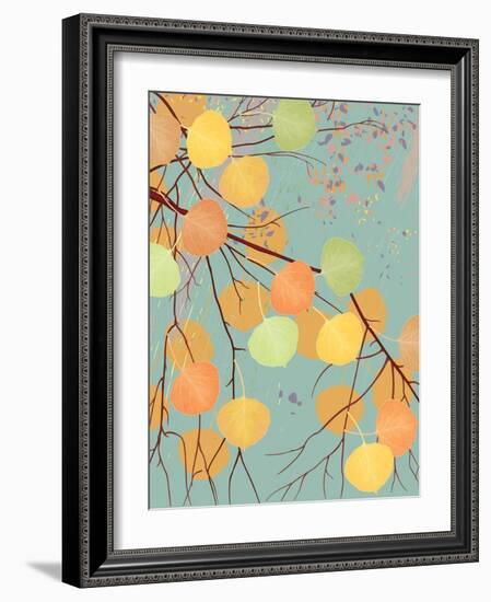 Aspen Tree Branch with Autumn Leaves-Milovelen-Framed Art Print