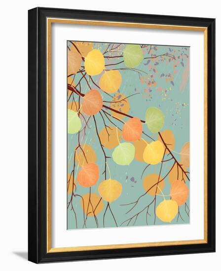 Aspen Tree Branch with Autumn Leaves-Milovelen-Framed Art Print