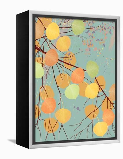 Aspen Tree Branch with Autumn Leaves-Milovelen-Framed Stretched Canvas