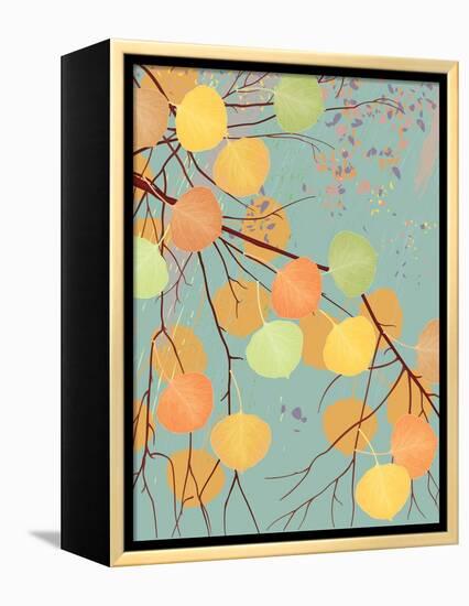 Aspen Tree Branch with Autumn Leaves-Milovelen-Framed Stretched Canvas