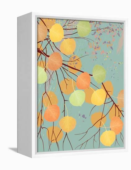 Aspen Tree Branch with Autumn Leaves-Milovelen-Framed Stretched Canvas