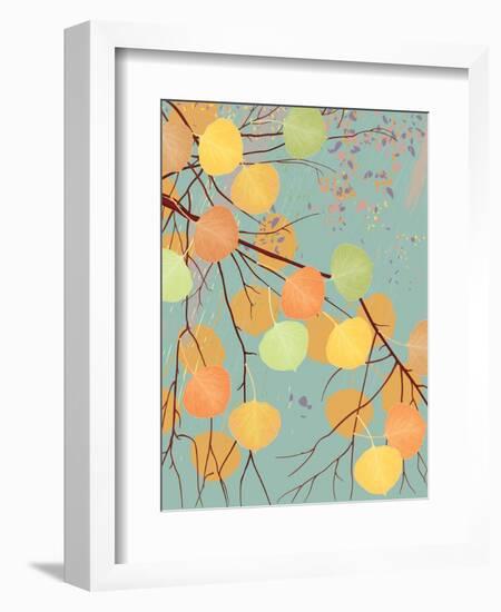 Aspen Tree Branch with Autumn Leaves-Milovelen-Framed Art Print