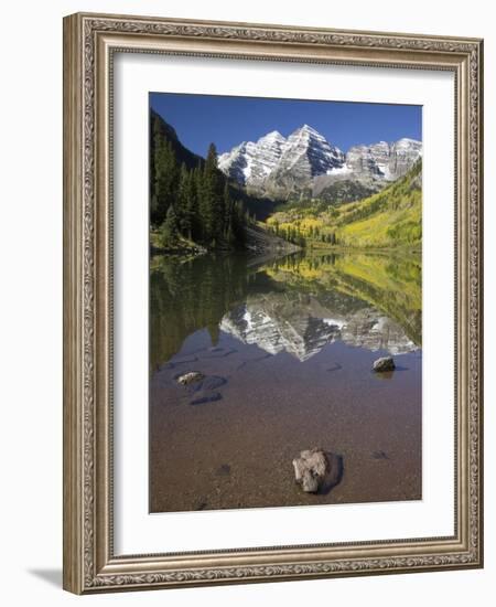 Aspens reflecting in lake under Maroon Bells, Colorado-Joseph Sohm-Framed Photographic Print