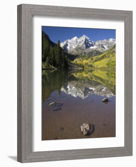 Aspens reflecting in lake under Maroon Bells, Colorado-Joseph Sohm-Framed Photographic Print