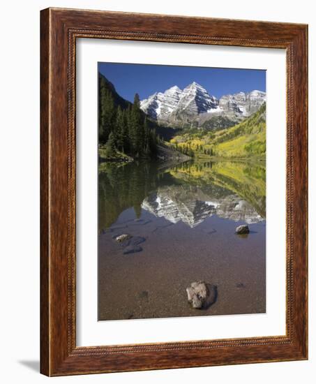 Aspens reflecting in lake under Maroon Bells, Colorado-Joseph Sohm-Framed Photographic Print