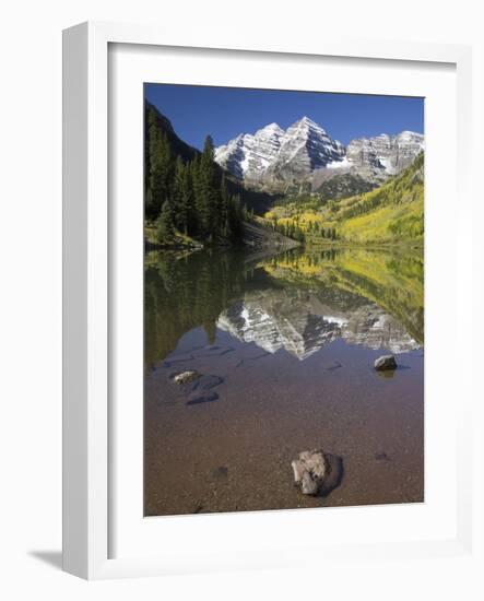 Aspens reflecting in lake under Maroon Bells, Colorado-Joseph Sohm-Framed Photographic Print