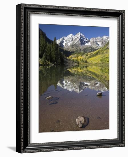 Aspens reflecting in lake under Maroon Bells, Colorado-Joseph Sohm-Framed Photographic Print