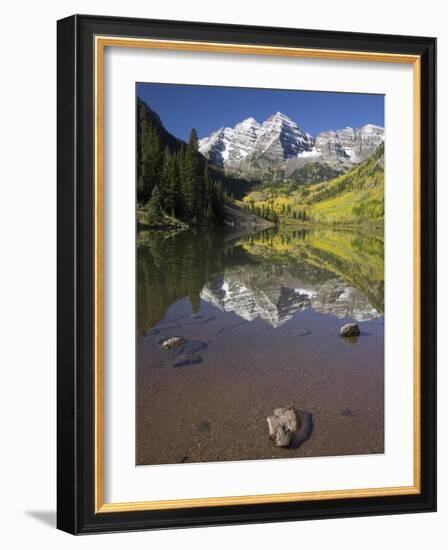 Aspens reflecting in lake under Maroon Bells, Colorado-Joseph Sohm-Framed Photographic Print