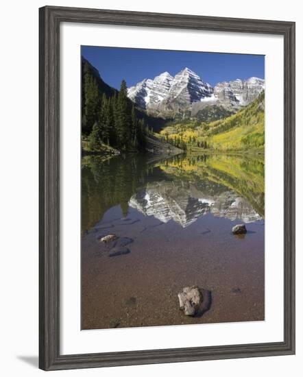 Aspens reflecting in lake under Maroon Bells, Colorado-Joseph Sohm-Framed Photographic Print