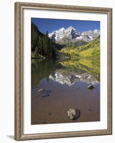 Aspens reflecting in lake under Maroon Bells, Colorado-Joseph Sohm-Framed Photographic Print