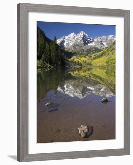 Aspens reflecting in lake under Maroon Bells, Colorado-Joseph Sohm-Framed Photographic Print