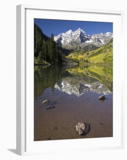 Aspens reflecting in lake under Maroon Bells, Colorado-Joseph Sohm-Framed Photographic Print