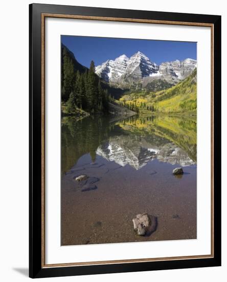 Aspens reflecting in lake under Maroon Bells, Colorado-Joseph Sohm-Framed Photographic Print