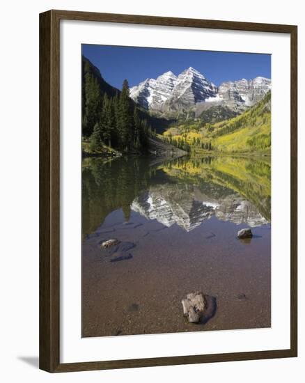 Aspens reflecting in lake under Maroon Bells, Colorado-Joseph Sohm-Framed Photographic Print