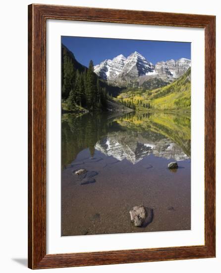 Aspens reflecting in lake under Maroon Bells, Colorado-Joseph Sohm-Framed Photographic Print