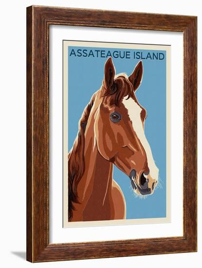Assateague Island - Horse - Letterpress-Lantern Press-Framed Art Print