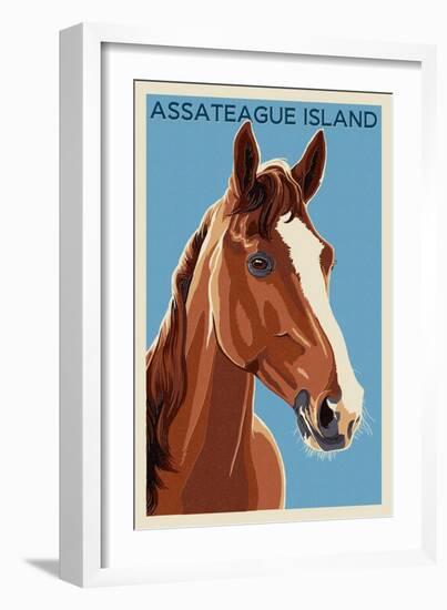 Assateague Island - Horse - Letterpress-Lantern Press-Framed Art Print