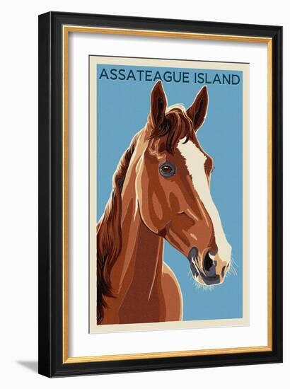 Assateague Island - Horse - Letterpress-Lantern Press-Framed Art Print