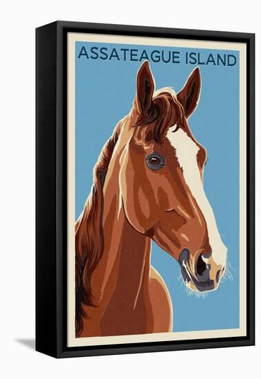 Assateague Island - Horse - Letterpress-Lantern Press-Framed Stretched Canvas