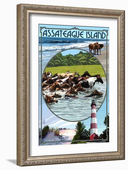 Assateague Island - Montage-Lantern Press-Framed Art Print