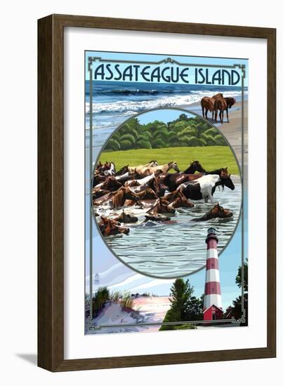 Assateague Island - Montage-Lantern Press-Framed Art Print