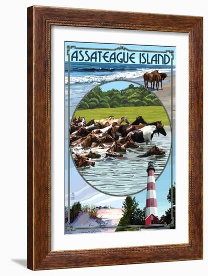 Assateague Island - Montage-Lantern Press-Framed Art Print