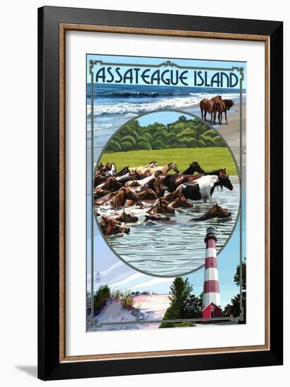 Assateague Island - Montage-Lantern Press-Framed Art Print