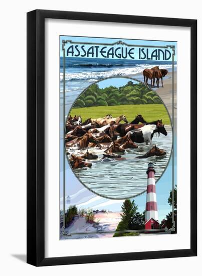 Assateague Island - Montage-Lantern Press-Framed Art Print