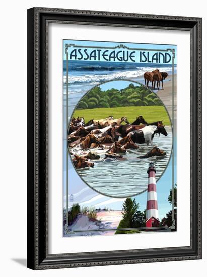 Assateague Island - Montage-Lantern Press-Framed Art Print