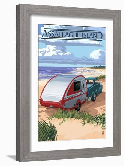 Assateague Island - Retro Camper on Beach-Lantern Press-Framed Art Print